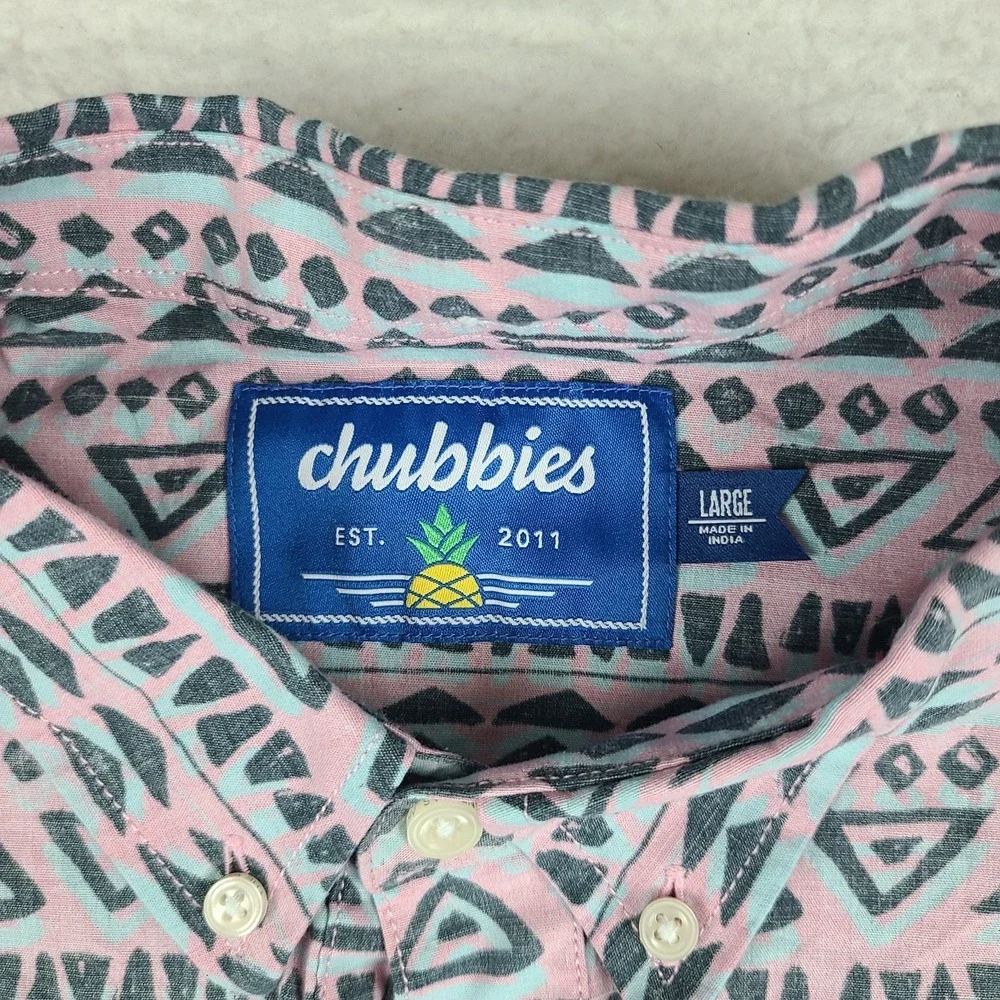 Chubbies Polo Shirt Mens Large‎ Blue Purple Hawaiian Aztec Aloha Short Sleeve